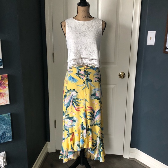 Cotton On Dresses & Skirts - Cotton On Yellow High Low  tropical print skirt